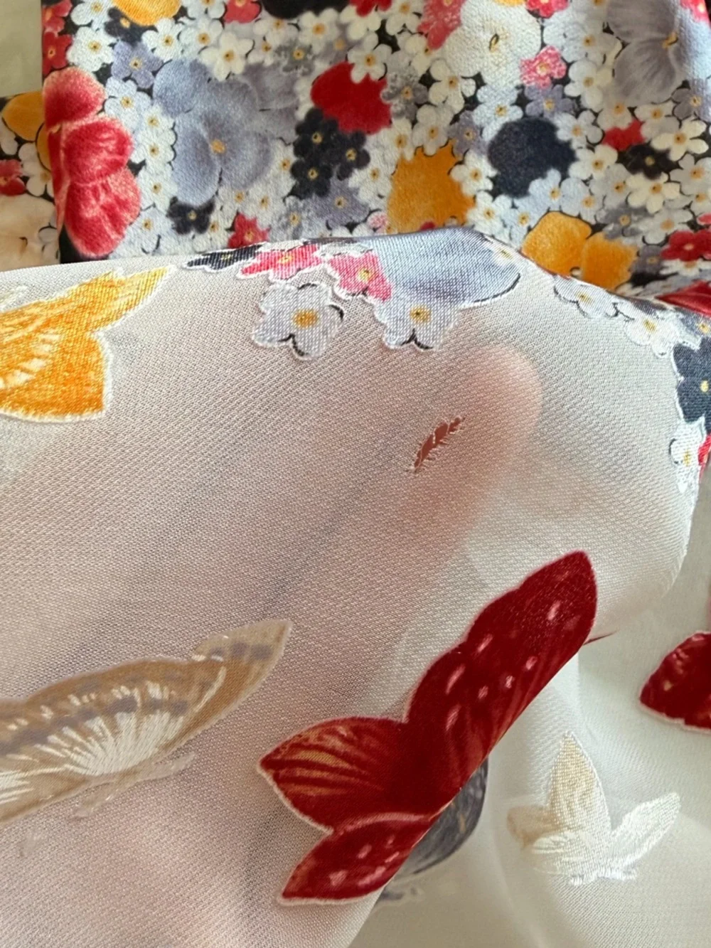 Christian Dior Sheer Silk Floral Scarf w/ Appliqué Border